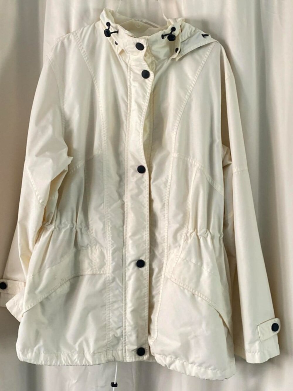 Gallery Cream Hooded Rain Jacket Cinched Waist Lightweight Coat Size S